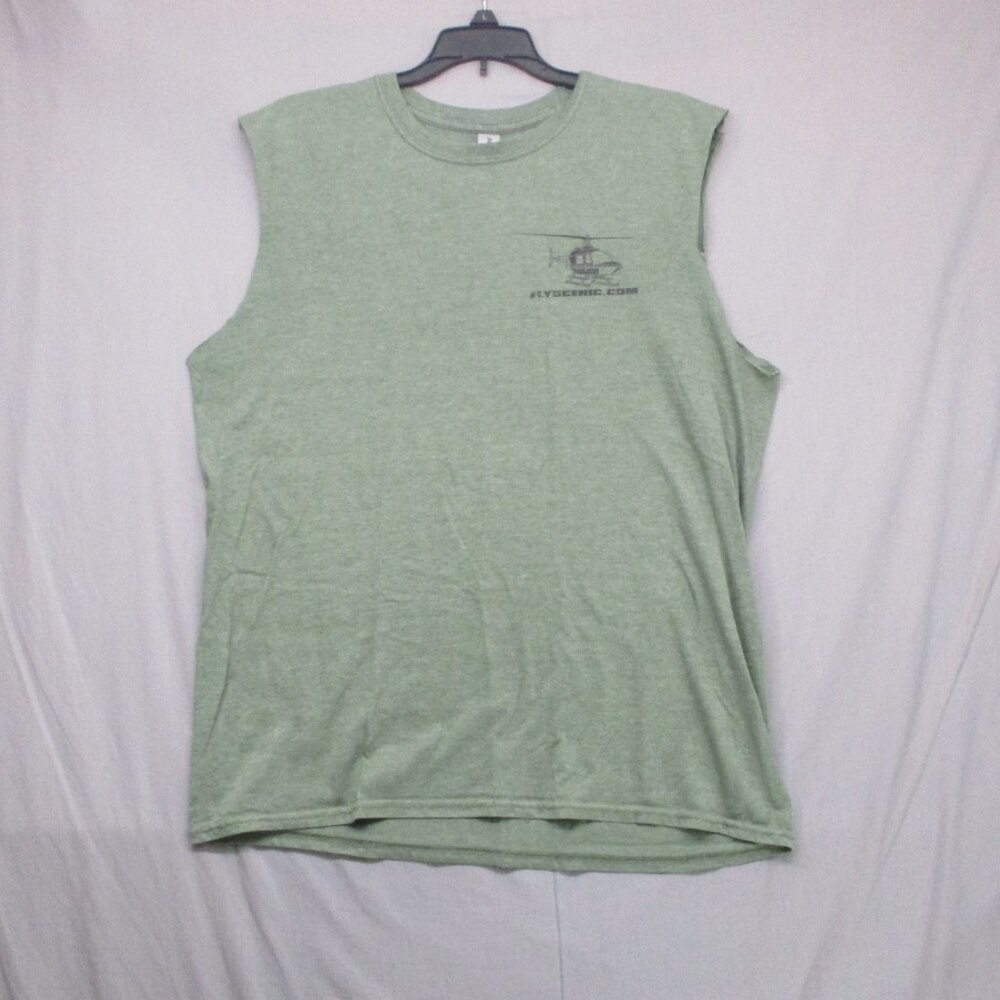 Gildan Get To The Choppa Graphic Print Diy Sleeves Cut Green Men Size L - Picture 2 of 10